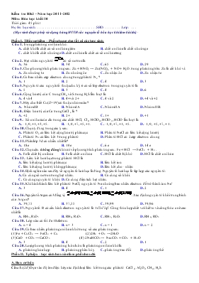Kiểm tra học kì I - Năm học 2011 - 2012 môn Hóa học khối 10 thời gian 45 phút